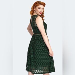Vintage Vodoo Vixen Emerald Dress - Peacock